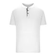 thumbnail image 1 of Lovskoo Shirts for Men Mock Neck Short Sleeve Trendy Casual Solid Color Button Round Collar Blouse Vacation Beach Summer Tops White, 1 of 5