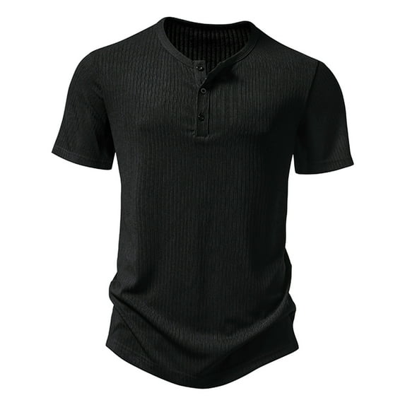 Lovskoo Shirts for Men Round Neck Short Sleeve Casual Solid Color Trendy Pullover T Shirt Blouse Vacation Beach Summer Tops Black