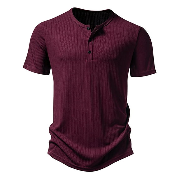 Lovskoo Shirts for Men Round Neck Short Sleeve Casual Solid Color Trendy Pullover T Shirt Blouse Vacation Beach Summer Tops Burgundy