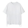 thumbnail image 1 of Lovskoo Shirts for Men Round Neck Short Sleeve Casual Trendy Pullover Top Blouse Solid Color Ripped T Shirt Vacation Beach Summer Tops White, 1 of 4