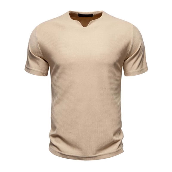 Lovskoo Shirts for Men Round Neck Short Sleeve Irregular Cotton Color Block Solid Color Pullover Blouses Shirts Vacation Beach Summer Tops Khaki