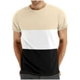 thumbnail image 1 of Lovskoo Shirts for Men Round Neck Short Sleeve Solid Color Casual Patchwork Pullover Fitness Sports T Shirt Blouse Vacation Beach Summer Tops Khaki, 1 of 5