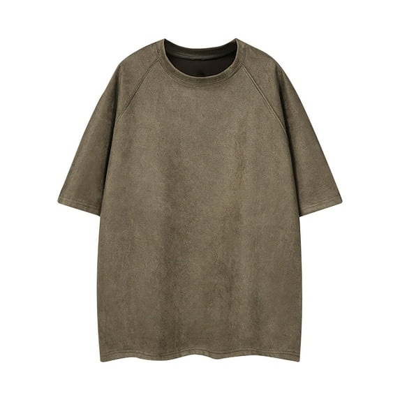 Lovskoo Shirts for Men Round Neck Short Sleeve Summer Casual Solid Color Fitting Shirts Vacation Beach Summer Tops Olive Green