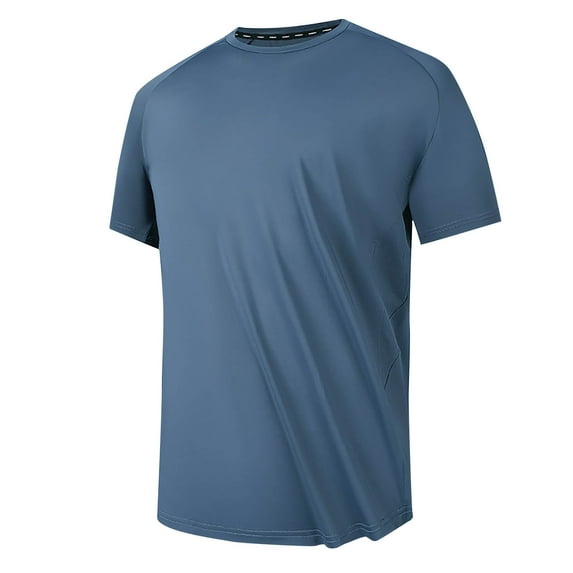 Lovskoo Shirts for Men Round Neck Short Sleeve Summer Solid Color Casual Loose T Shirt Vacation Beach Summer Tops Blue