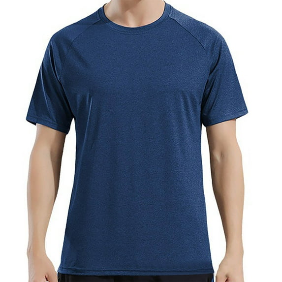 Lovskoo Shirts for Men Round Neck Short Sleeve Summer Solid Color Casual Loose T Shirt Vacation Beach Summer Tops Blue