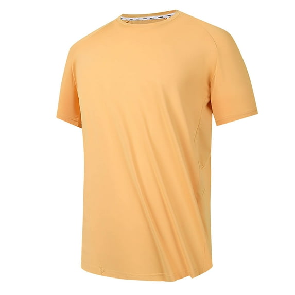 Lovskoo Shirts for Men Round Neck Short Sleeve Summer Solid Color Casual Loose T Shirt Vacation Beach Summer Tops Yellow