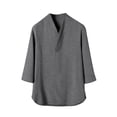 thumbnail image 1 of Lovskoo Shirts for Men V Neck Half Sleeve Casual Solid Color Ice Silk Blouses Vacation Beach Summer Tops Dark Gray, 1 of 4
