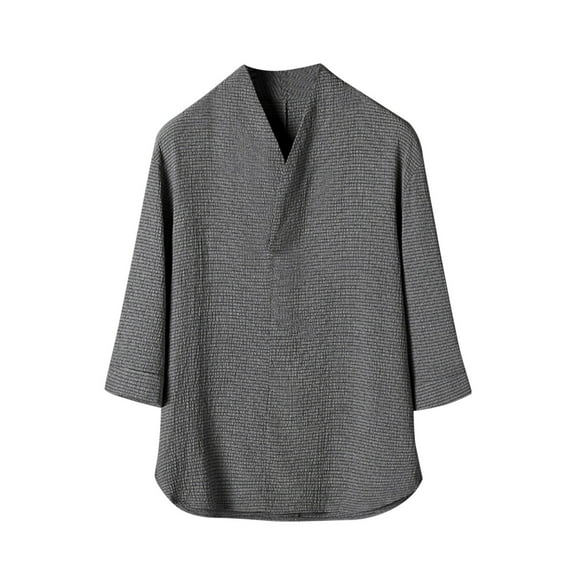 Lovskoo Shirts for Men V Neck Half Sleeve Casual Solid Color Ice Silk Blouses Vacation Beach Summer Tops Dark Gray