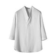 thumbnail image 1 of Lovskoo Shirts for Men V Neck Half Sleeve Casual Solid Color Ice Silk Blouses Vacation Beach Summer Tops White, 1 of 4