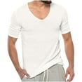 thumbnail image 1 of Lovskoo Shirts for Men V Neck Short Sleeve Casual Beach Solid Color Shirt Vacation Beach Summer Tops White, 1 of 6