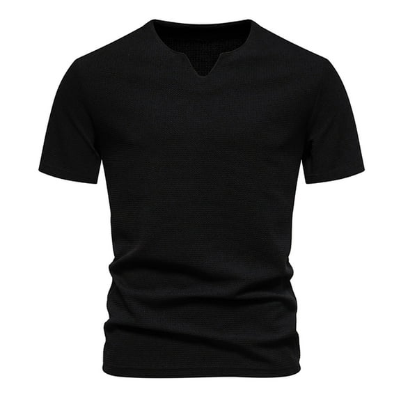 Lovskoo Shirts for Men V Neck Short Sleeve Casual Solid Color Trendy Pullover T Shirt Blouse Vacation Beach Summer Tops Black
