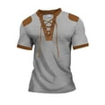 thumbnail image 1 of Lovskoo Shirts for Men V Neck Short Sleeve Solid Color Retro Style Casual Patchwork Blouse Vacation Beach Summer Tops Gray, 1 of 7