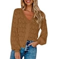 thumbnail image 1 of Lovskoo Short Cardigan Sweaters for Women Long Sleeved Crochet Shawl Front Open V-Neck Button Down Knit Tops Khaki, 1 of 7