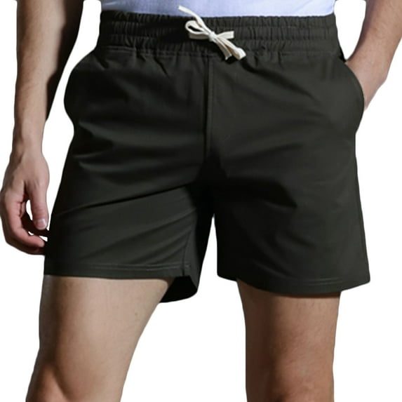 Lovskoo Shorts for Men Casual Trendy Quarter Drawstring Shorts Elastic Waist Solid Color Shorts Pants Coffee