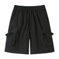 thumbnail image 1 of Lovskoo Shorts for Men Solid Color Summer Casual and Comfortable Drawstring Pocket Elastic Waist Shorts Black, 1 of 3