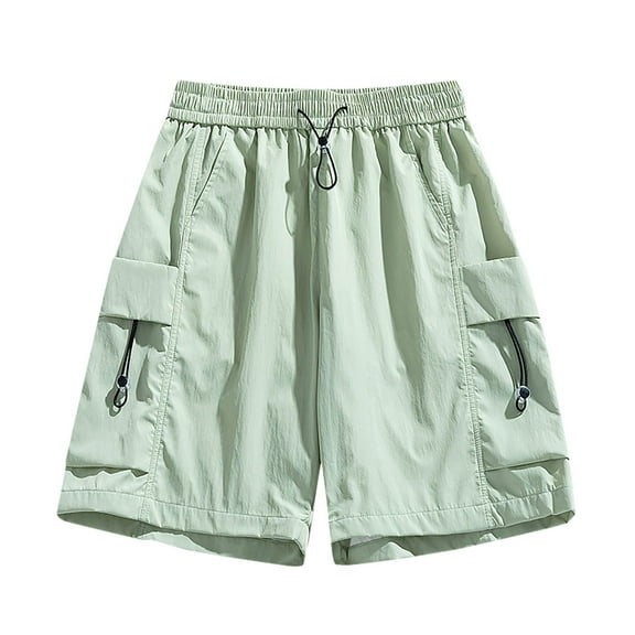Lovskoo Shorts for Men Solid Color Summer Casual and Comfortable Drawstring Pocket Elastic Waist Shorts Green