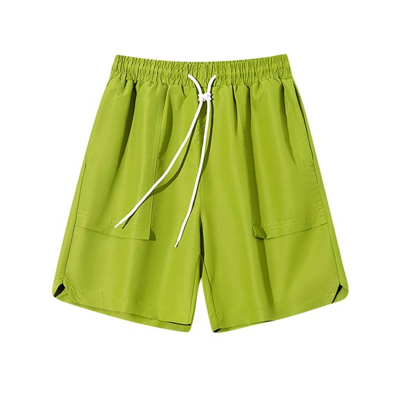 Lovskoo Shorts for Men Solid Color Summer Casual and Comfortable Drawstring Pocket Elastic Waist Shorts Green