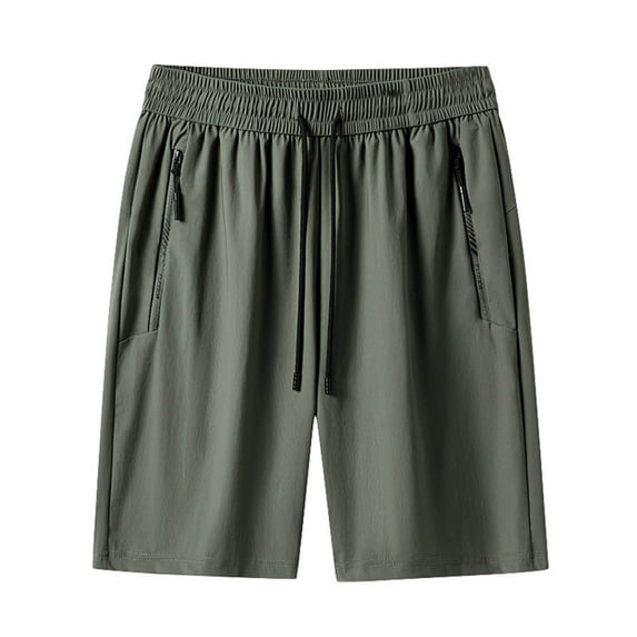 Lovskoo Shorts for Men Solid Color Summer Casual and Comfortable Drawstring Pocket Elastic Waist Shorts Olive Green