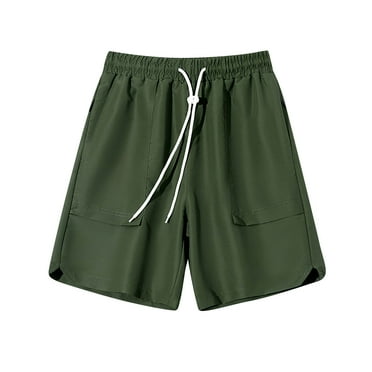 Lovskoo Shorts for Men Solid Color Summer Casual and Comfortable Drawstring Pocket Elastic Waist Shorts Olive Green