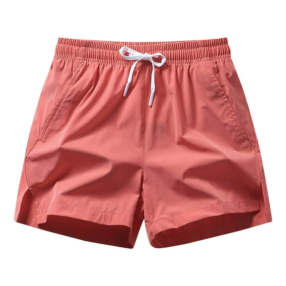Lovskoo Shorts for Men Summer Solid Color Casual Comfortable Drawstring Pocket Elastic Waist Shorts Burgundy
