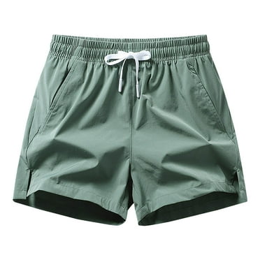 Lovskoo Shorts for Men Summer Solid Color Casual Comfortable Drawstring Pocket Elastic Waist Shorts Olive Green