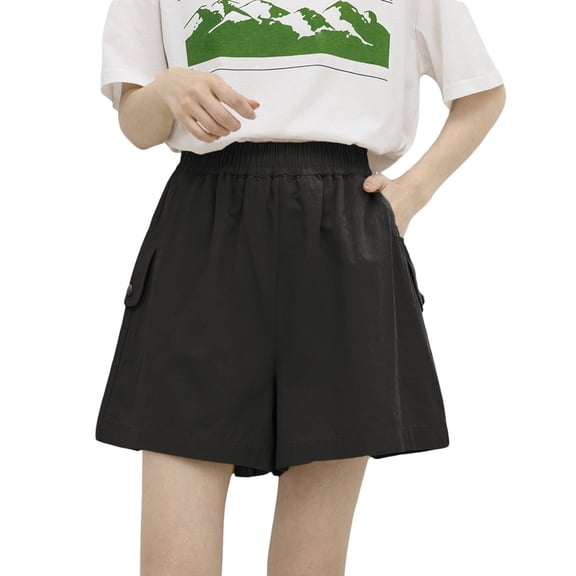 Lovskoo Shorts for Women Cotton and Linen Trendy Solid Color Loose Casual Wide Leg Shorts Black