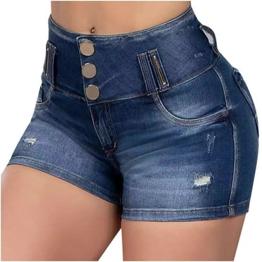 Lovskoo Shorts for Women Denim Shorts Solid Color Shorts Casual Stretch Slim High Waisted Jean Shorts Blue
