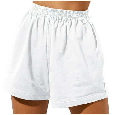 Lovskoo Shorts for Women Shorts Solid Color Large Size Loose Lace Splicing Wide Leg Shorts Hollow Short White