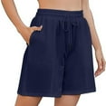 thumbnail image 1 of Lovskoo Shorts for Women Solid Color Casual Summer Loose Sports Half Knit Shorts Navy, 1 of 8