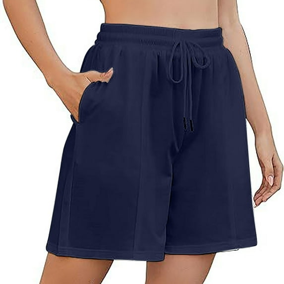 Lovskoo Shorts for Women Solid Color Casual Summer Loose Sports Half Knit Shorts Navy
