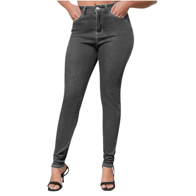 Lovskoo Skinny Jeans for Women Plus Size High Waist Stretchy Denim Pants Gray