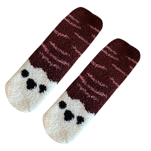 Lovskoo Slipper Socks for Women Low Cut Adult Print Lovely Puppy Plush Middle Tude Socks Home Stockings Cute Novelty Crew Socks Coffee