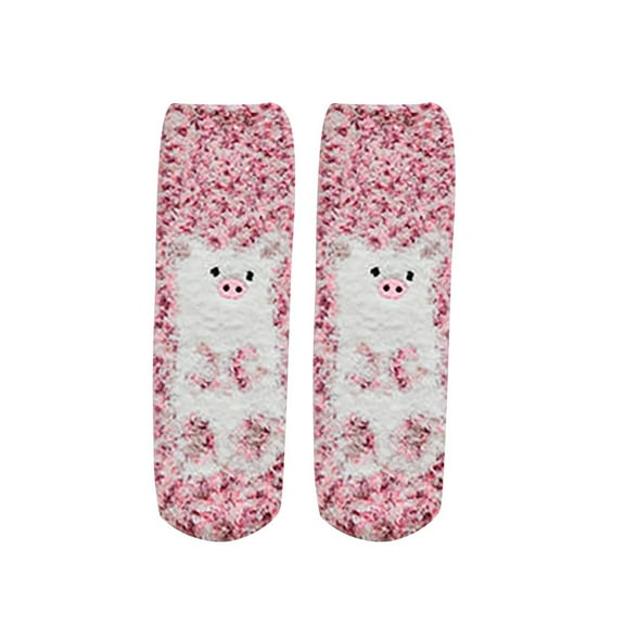 Lovskoo Slipper Socks for Women Low Cut Adult Print Lovely Puppy Plush Middle Tude Socks Home Stockings Cute Novelty Crew Socks Pink