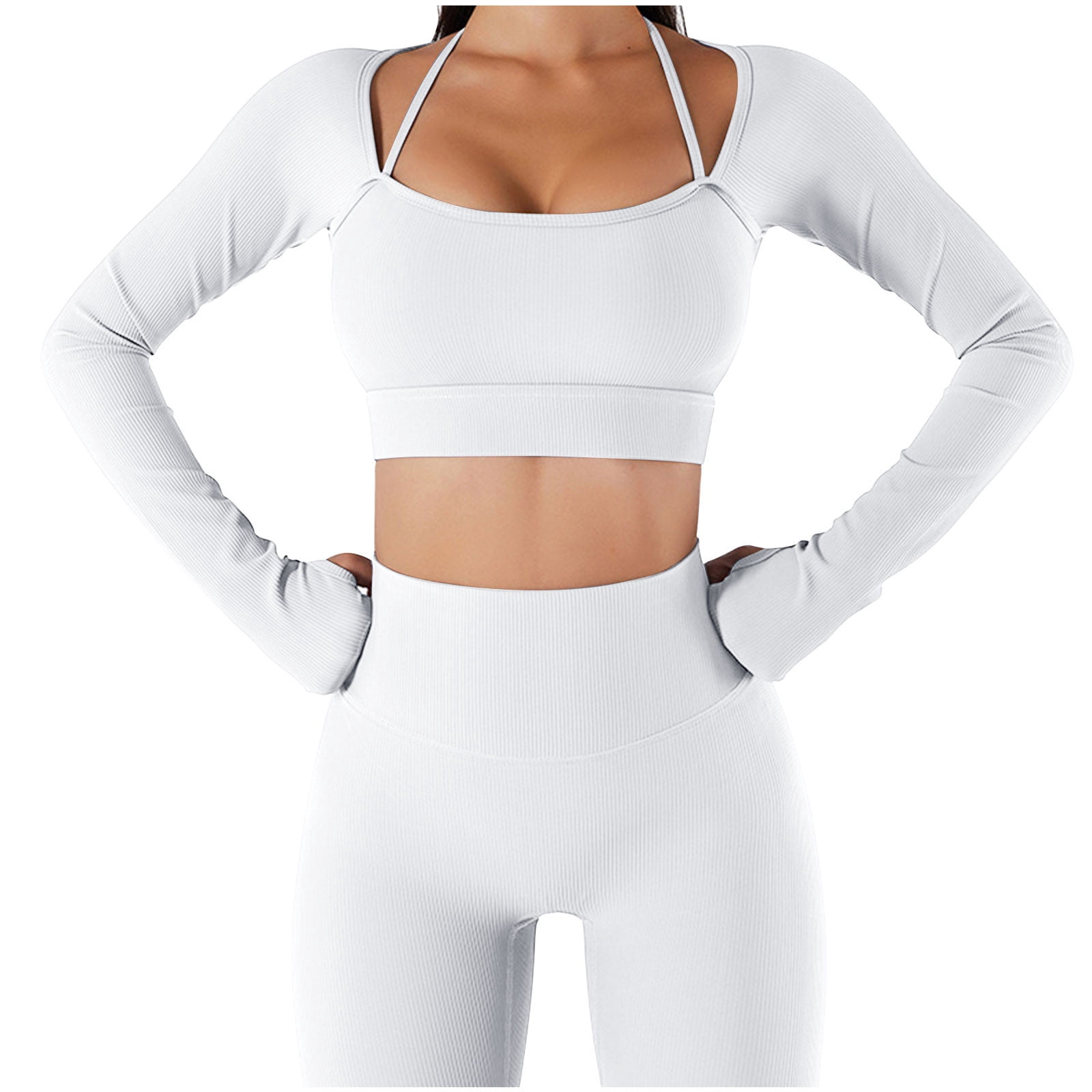 white long sleeve crop top gym