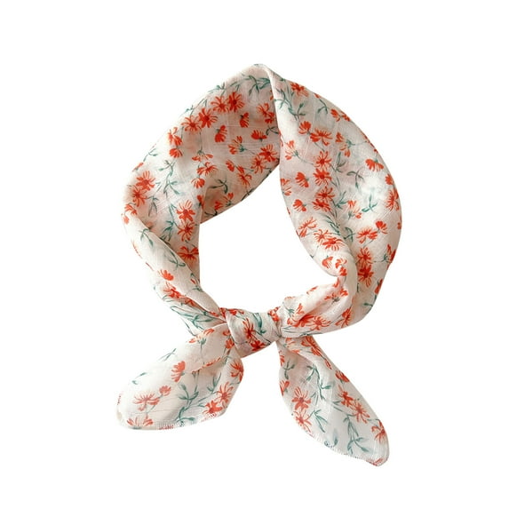 Lovskoo Square Neckerchief for Women's Neck Hair Head In Gift Wrapped Cotton and Linen Silk Small Scarf Trendy Flowers and Petals Neckerchief Hair Band Decorative Beige Free Size