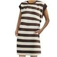 thumbnail image 1 of Lovskoo Striped Summer Dresses for Women 2024 Crewneck Cap Sleeve Color Block Casual Tshirt Dress with Pockets Bronze, 1 of 7
