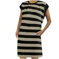 thumbnail image 1 of Lovskoo Striped Summer Dresses for Women 2024 Crewneck Cap Sleeve Color Block Casual Tshirt Dress with Pockets Coffee, 1 of 8
