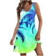 thumbnail image 1 of Lovskoo Summer Dresses for Women 2024 Beach Loose V Neck Sleeveless Mini Dress Tropic Printed Casual Sundress with Pockets Boho Floral T-Shirts Dress Tank Dresses Green 2XL, 1 of 6