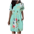 thumbnail image 1 of Lovskoo Summer Dresses for Women 2024 Casual Printed T Shirt Dress Loose Roll Up Short Sleeve Round Neck Tunic Dress with Pocket for Women Green L, 1 of 6