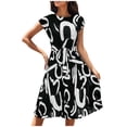 thumbnail image 1 of Lovskoo Summer Dresses for Women 2024 Floral Cap Short Sleeve Round Neck Pleated Hem Belted Elegant Midi Dress Black L, 1 of 7