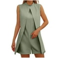 thumbnail image 1 of Lovskoo Summer Rompers for Women 2024 Dressy Short Rompers Front Open Two Layers One Piece Business Jumpsuits Shorts Solid Fashion Going Out Clothes Olive Green, 1 of 9