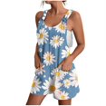 thumbnail image 1 of Lovskoo Summer Short Rompers for Women Casual Loose Sleeveless Floral Tie Knot Strap Jumpsuits Wide Leg Overalls with Pockets Blue, 1 of 7