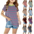 thumbnail image 1 of Zwiiyzr Summer Striped Shirts for Girls and Boys Short Sleeve Graphic T-Shirt Round Neck Tops for 3-14 Years T-Shirt Tee Red, 1 of 5