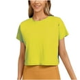 thumbnail image 1 of Lovskoo Summer Tops Crop Tops for Women Trendy Cute Shirt Solid Color Basics CrewNeck Short Sleeve Shirts Casual Top Pullover T-Shirt Yellow, 1 of 7