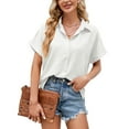 thumbnail image 1 of Lovskoo Summer Tops for Women 2024 Button Down Collared Short Sleeve Shirt Solid Color Loose Top Shirt White, 1 of 6