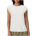 thumbnail image 1 of Lovskoo Summer Tops for Women 2024 Cap Short Sleeve Trendy Casual Solid Round-Neck Button T-Shrit Top Blouse White L, 1 of 7