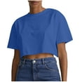 thumbnail image 1 of Lovskoo Summer Tops for Women 2024 Crop Tops for Women Round Neck Short Sleeve Casual Solid Color Sports T Shirt Top Blue, 1 of 7