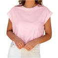 thumbnail image 1 of Lovskoo Summer Tops for Women 2024 Crop Tops for Women Round Neck Short Sleeve Solid Color Trendy Casual Top Shirt Pink, 1 of 1
