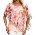 thumbnail image 1 of Lovskoo Summer Tops for Women 2024 Flowy Shirt Double-Layered Floral Printed Mesh Poncho Loose Tunic Blouse Top Pink XL, 1 of 3