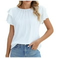 thumbnail image 1 of Lovskoo Summer Tops for Women 2024 Round Neck Short Sleeve Casual Solid Color Short T Shirt Pleated Tops White, 1 of 8